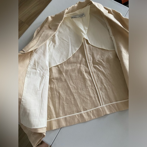 Zara 100% Linen Blazer Jacket Coat Beige Cream Neutral ZW Collection lined S NWT - Picture 15 of 16